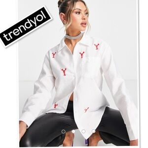 Trendyol Relaxed Shirt With Embroidered Red Lobster Size 36 (US 4)